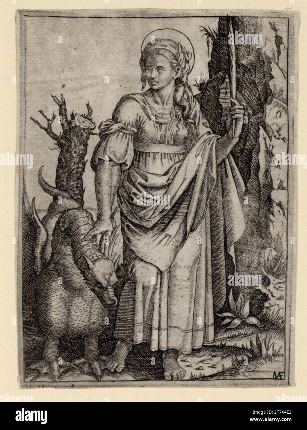 Marcantonio Raimondi Saint Margarethe. Gravure sur cuivre imprimée autour de 1505 - 1515 Banque D'Images