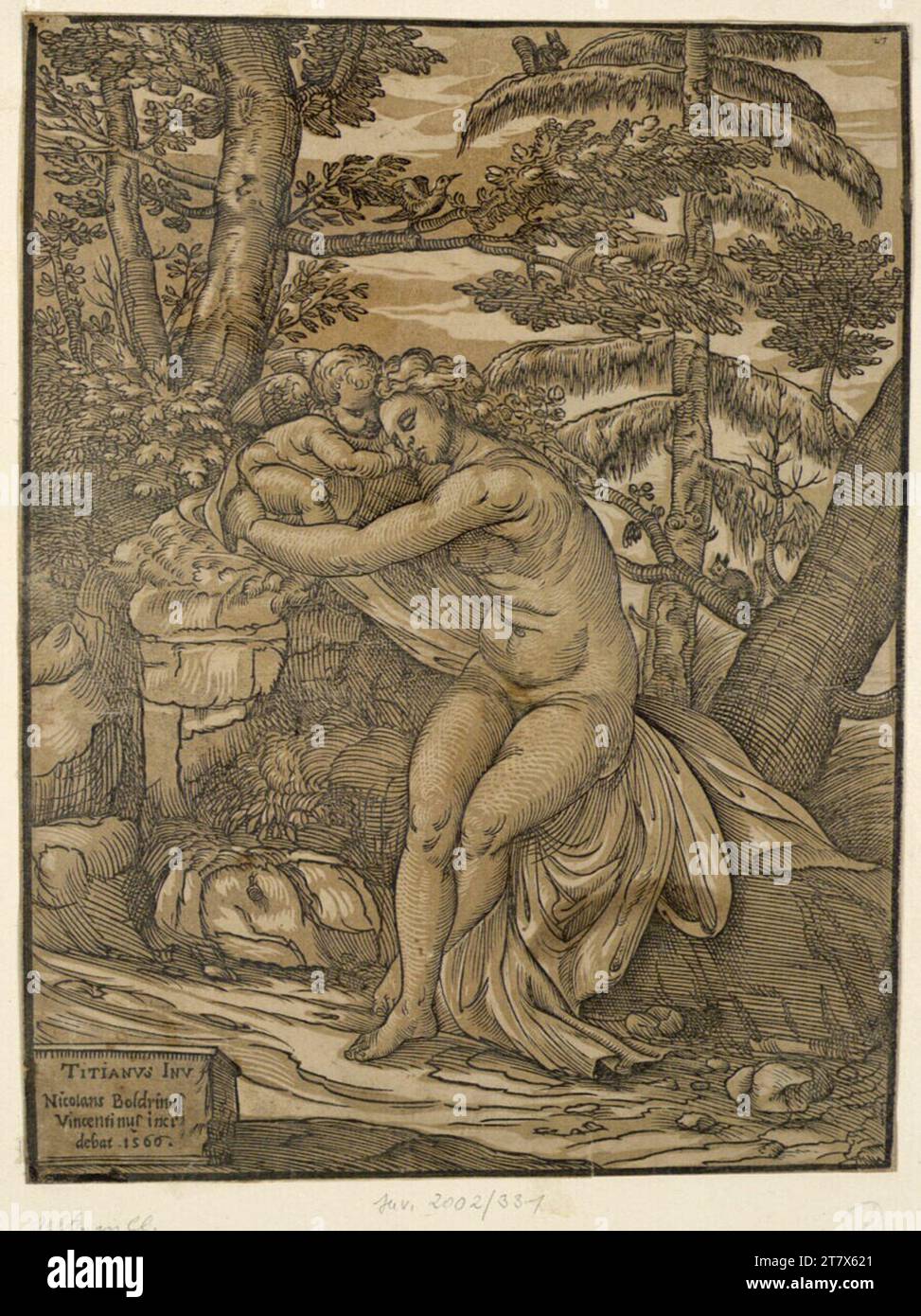 Niccolò Boldrini Vénus et Amor. Clair OBSCUR gravure sur bois de deux plaques 1566, 1566 Banque D'Images
