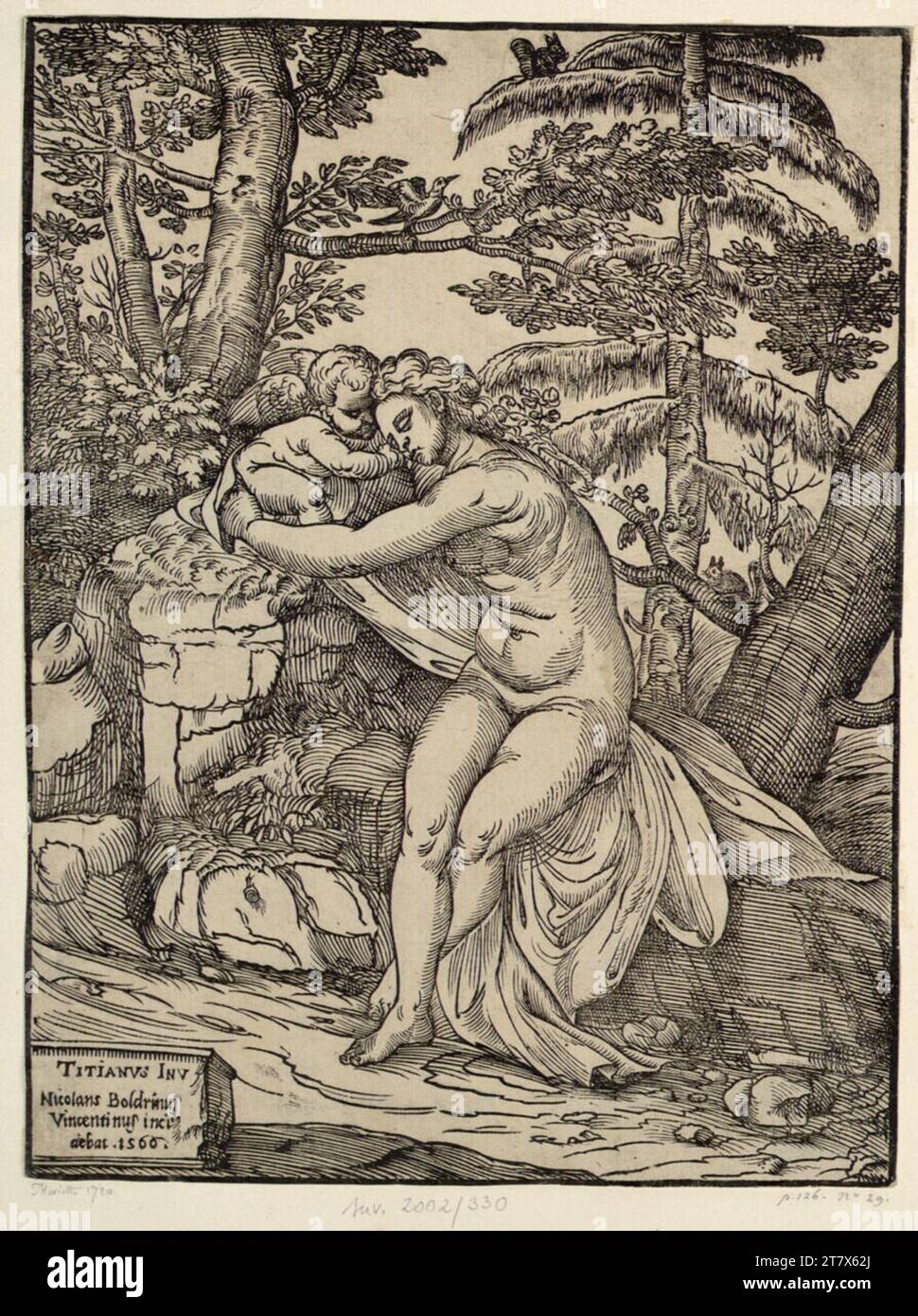 Niccolò Boldrini Vénus et Amor. Gravure sur bois 1566, 1566 Banque D'Images