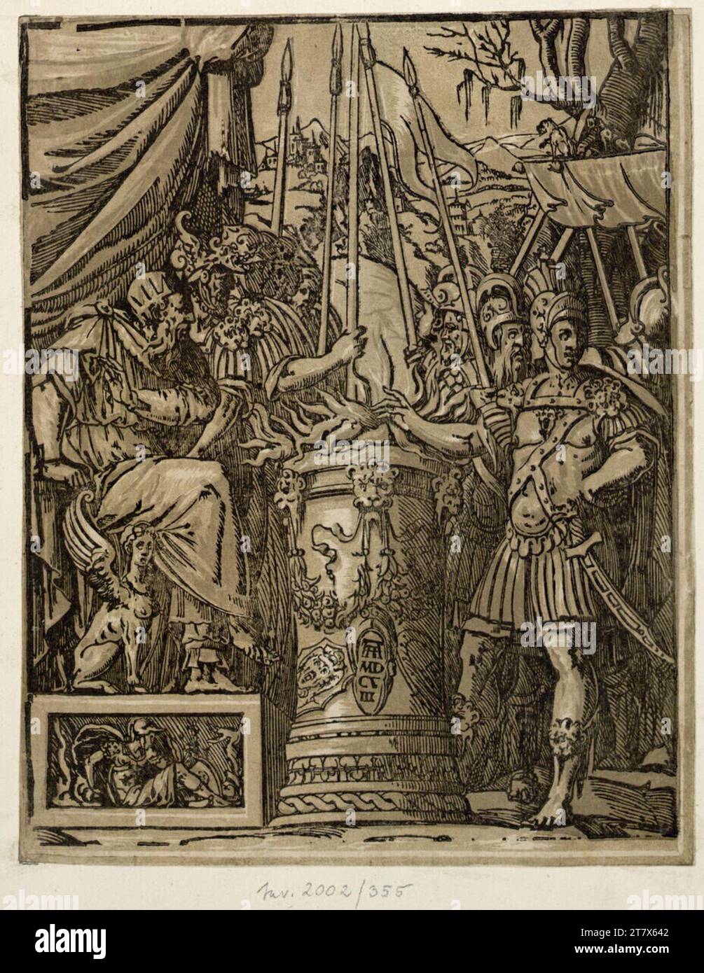 Andrea Andreani Mucius. Clair OBSCUR gravure sur bois de trois plaques 1608, 1608 Banque D'Images