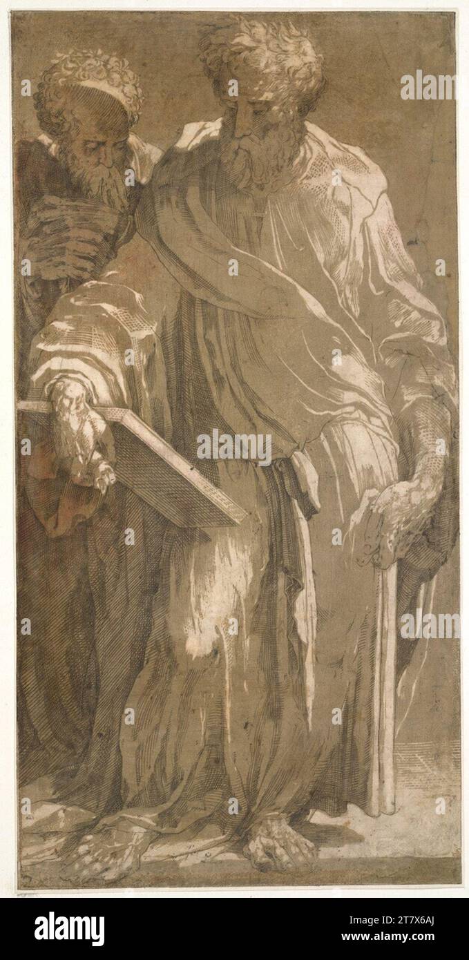 Domenico Beccafumi gen. Mecarino deux apôtres. Gravure sur cuivre et plaque sonore (ocre) vers 1544-1547 Banque D'Images