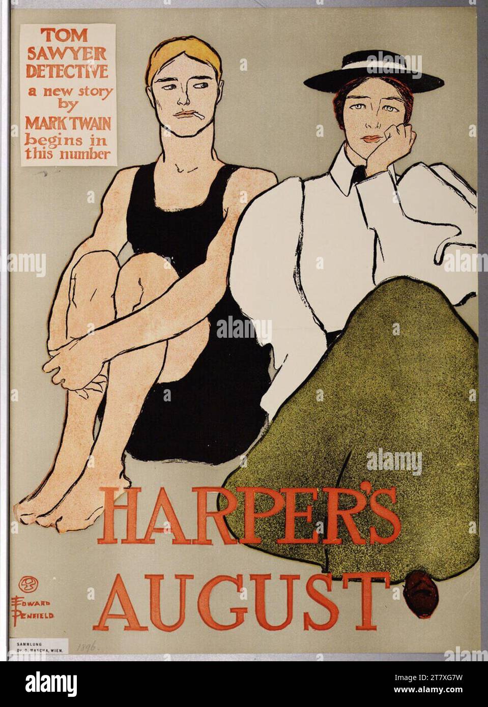 Edward Penfield TOM SAWYER DÉTECTIVE une nouvelle histoire de MARK TWAIN ; HARPER'S AUGUST. Couleur 1896, 1896 Banque D'Images