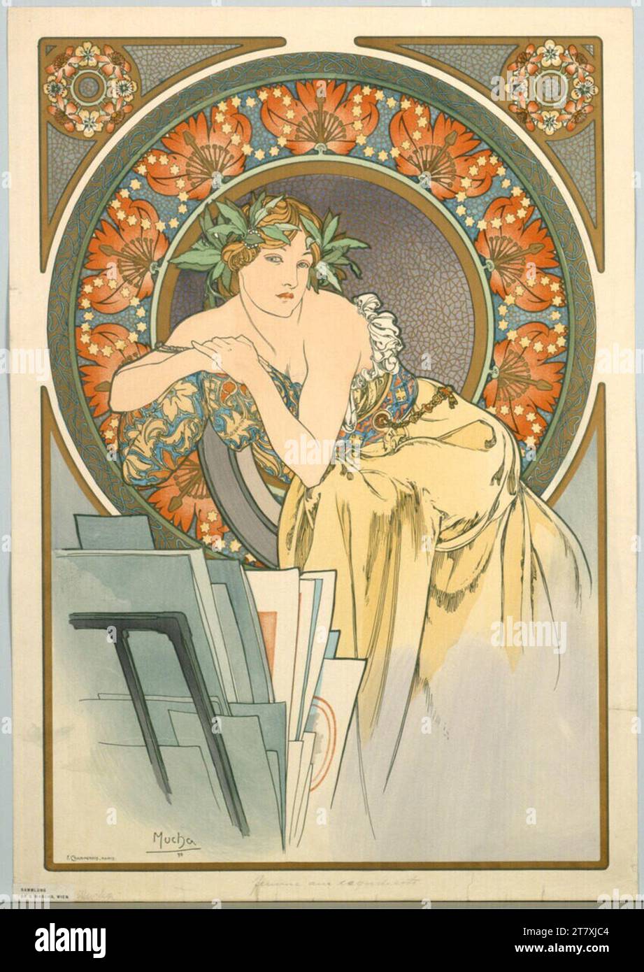 Alfons Maria Mucha la femme aux coquelicots. Couleur autour de 1900 Banque D'Images