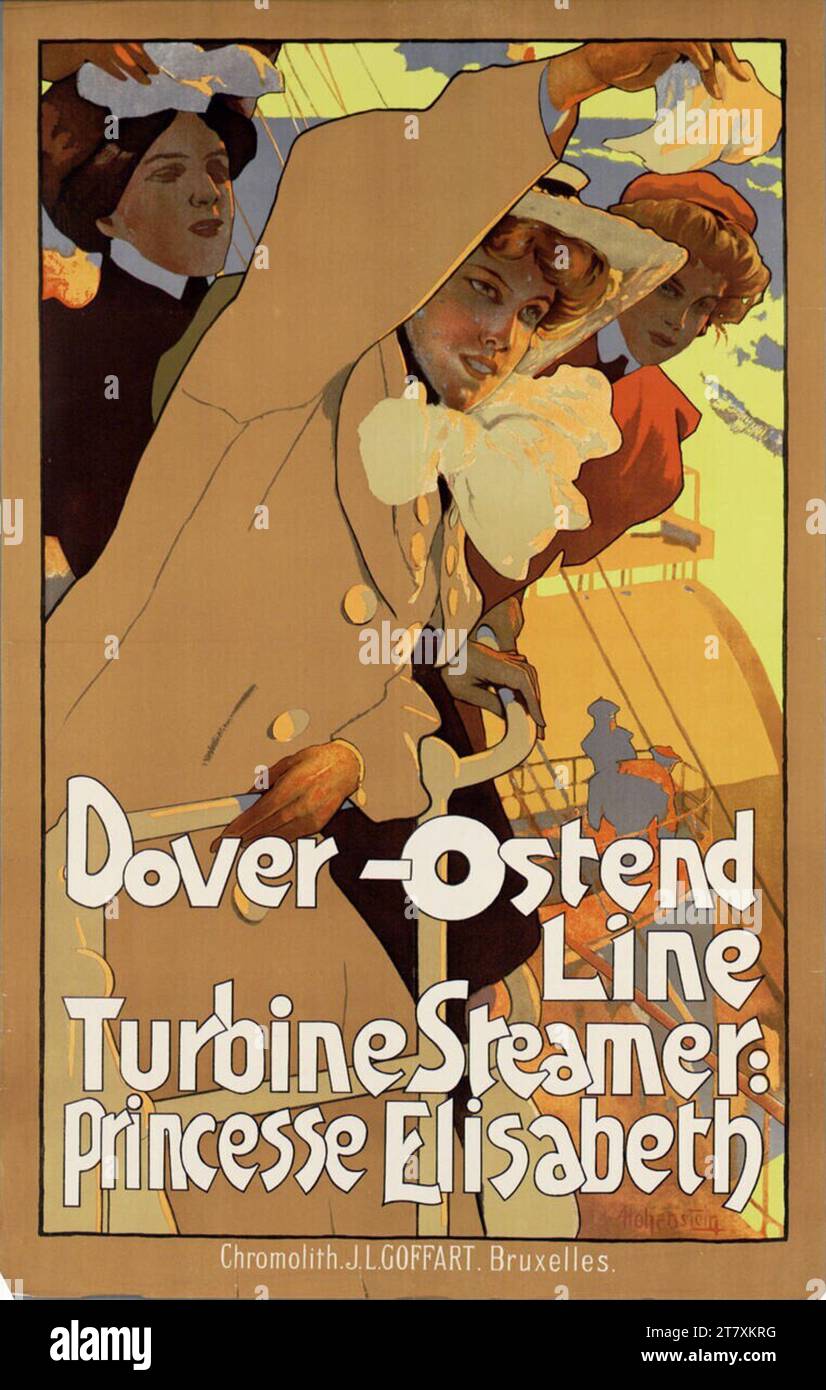 Adolf Hohenstein Dover-Ostende Line ; turbine Steamer : Princesse Elisabeth. Couleur autour de 1900 Banque D'Images