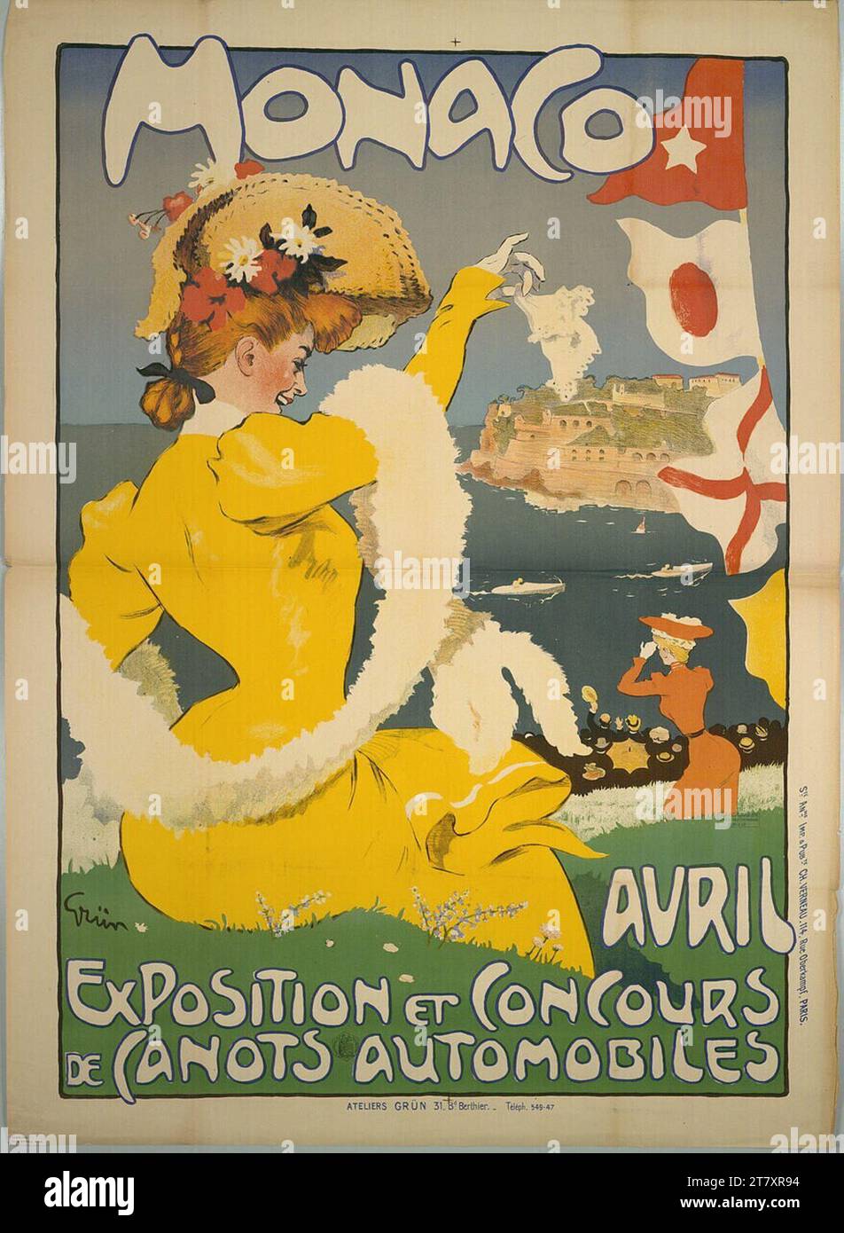 Jules Alexandre Grün Monaco ; exposition et compétition de canoës automobiles. Couleur autour de 1890 Banque D'Images