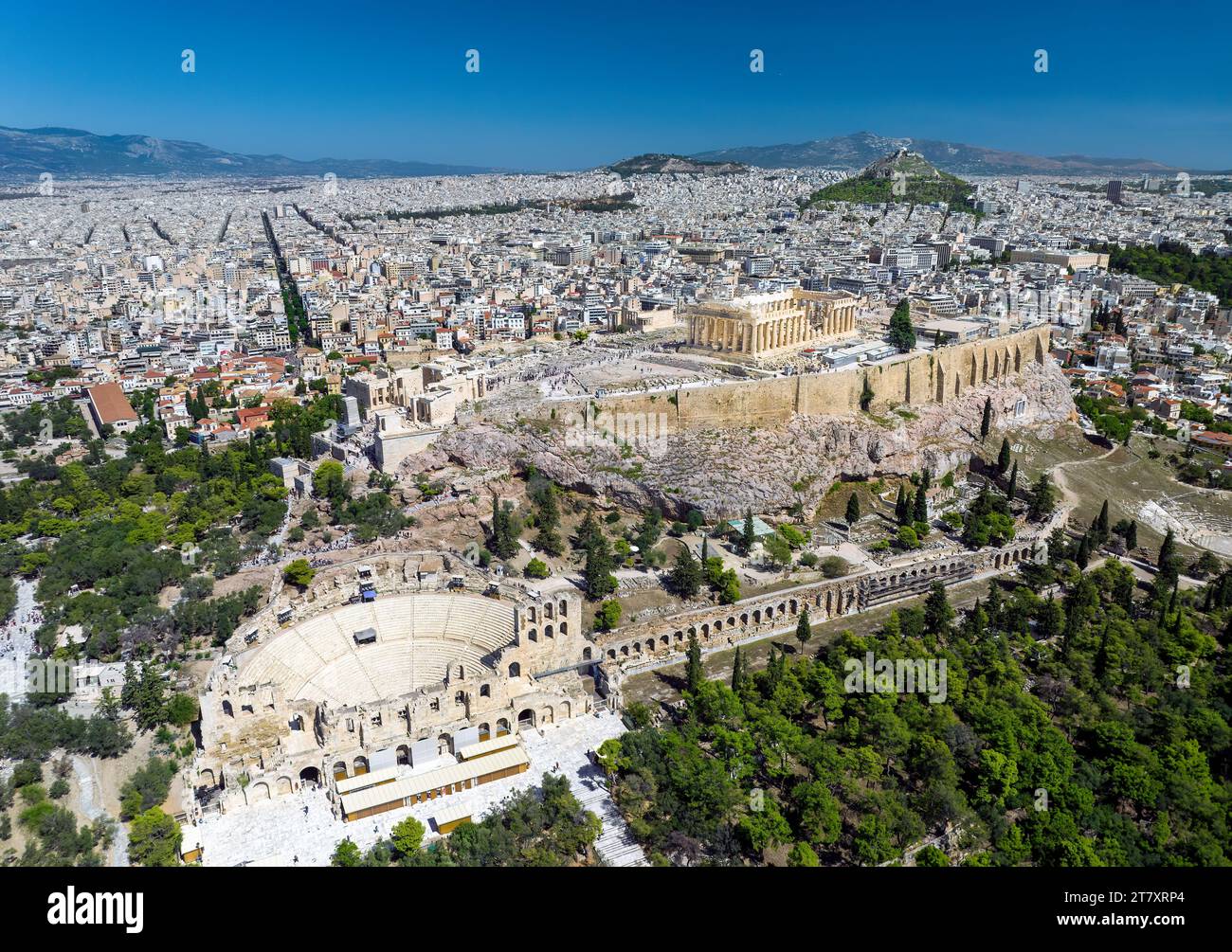 L'Acropole et l'Odéon d'Hérode Atticus, vue aérienne, Athènes, Grèce, Europe Banque D'Images