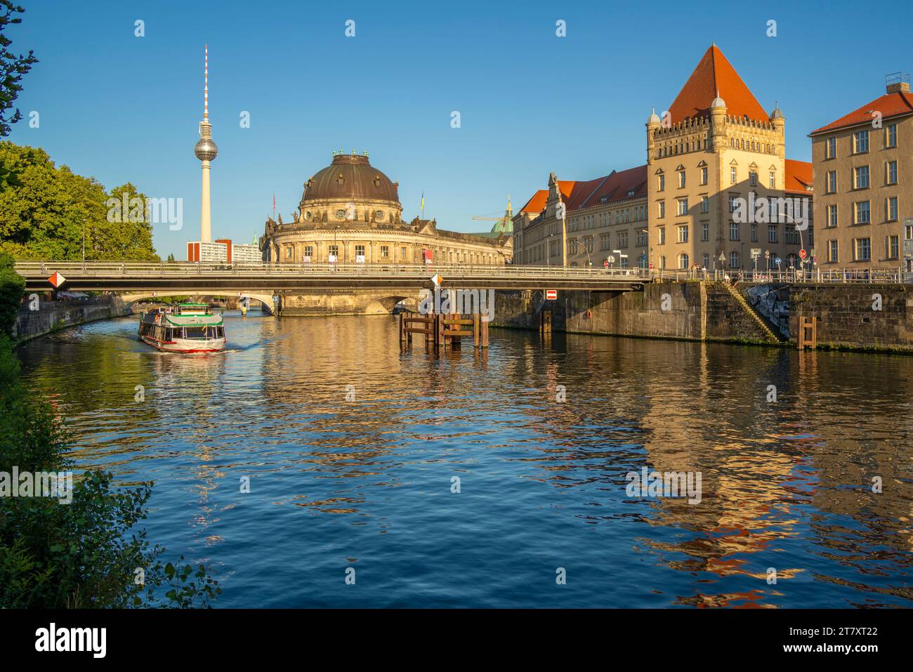 Vue sur la Spree et le musée Bode, l'île aux musées, site du patrimoine mondial de l'UNESCO, quartier de Berlin Mitte, Berlin, Allemagne, Europe Banque D'Images