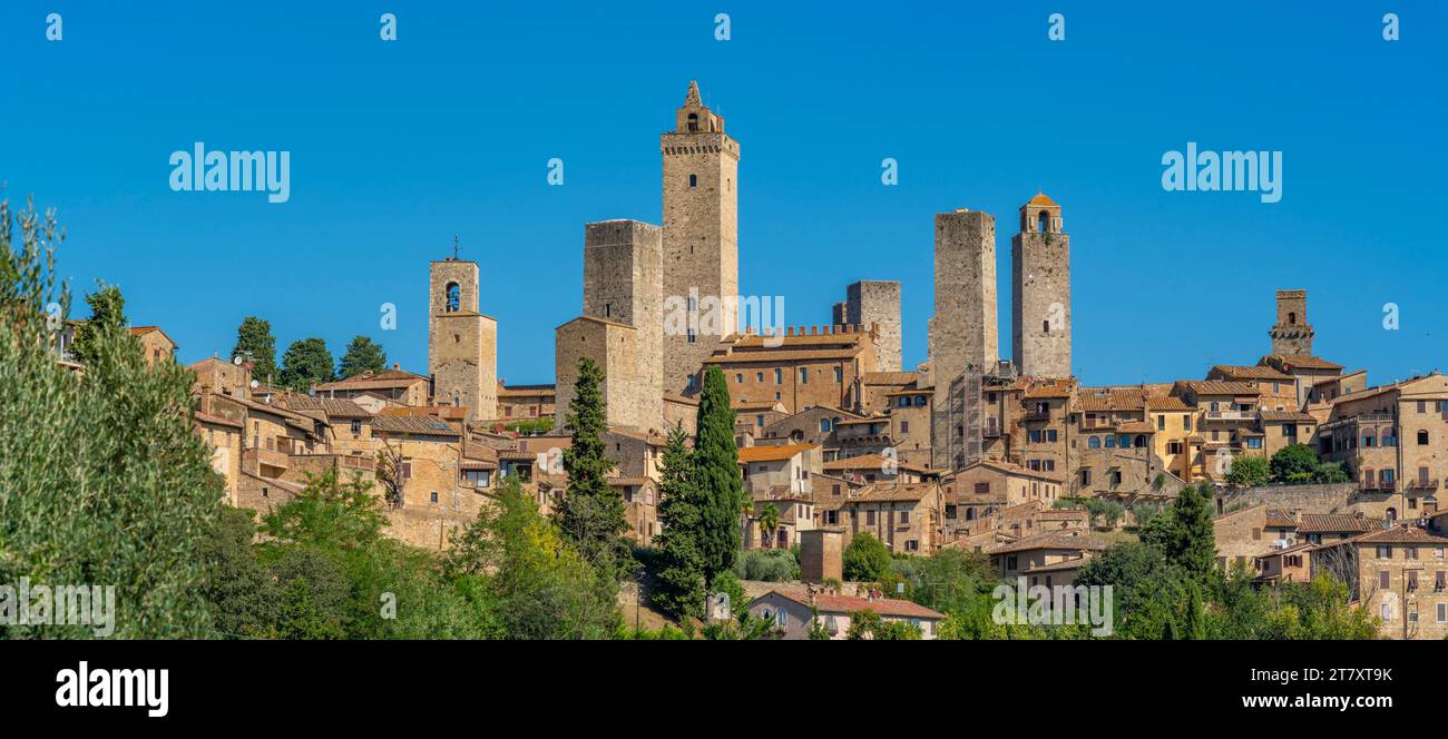 Vue sur San Gimignano Skyline, San Gimignano, site du patrimoine mondial de l'UNESCO, province de Sienne, Toscane, Italie, Europe Banque D'Images