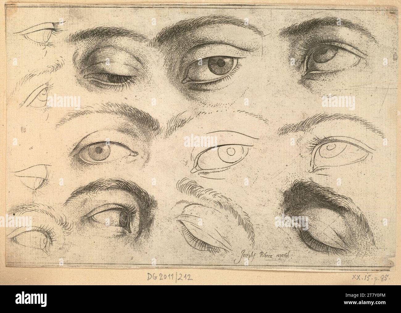 Giuseppe Ribera Etudes oculaires. gravure Banque D'Images