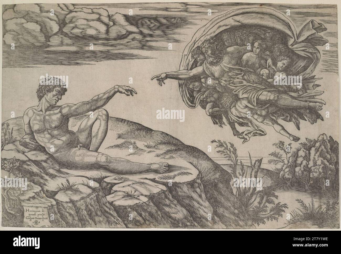 Gaspare Ruina (graveur) la création d'Adam. Gravure sur bois zwischen 1528 und 1533 Banque D'Images