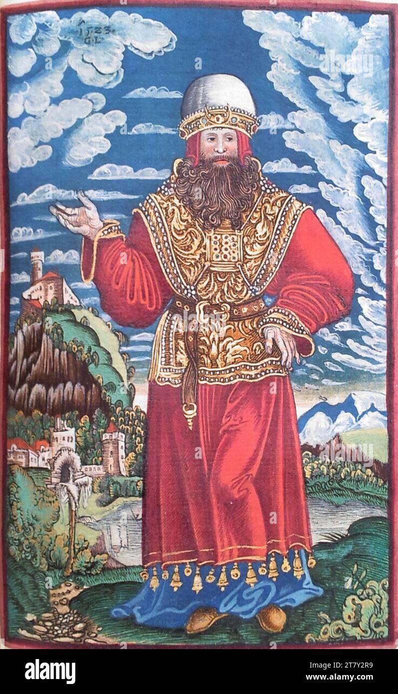 Georg Lemberger Old Will (Luther Bible) : Aaron dans la robe sacerdotale (2 Moïse 28, 4-43). Gravure sur bois, colorée 1524, 1524 Banque D'Images