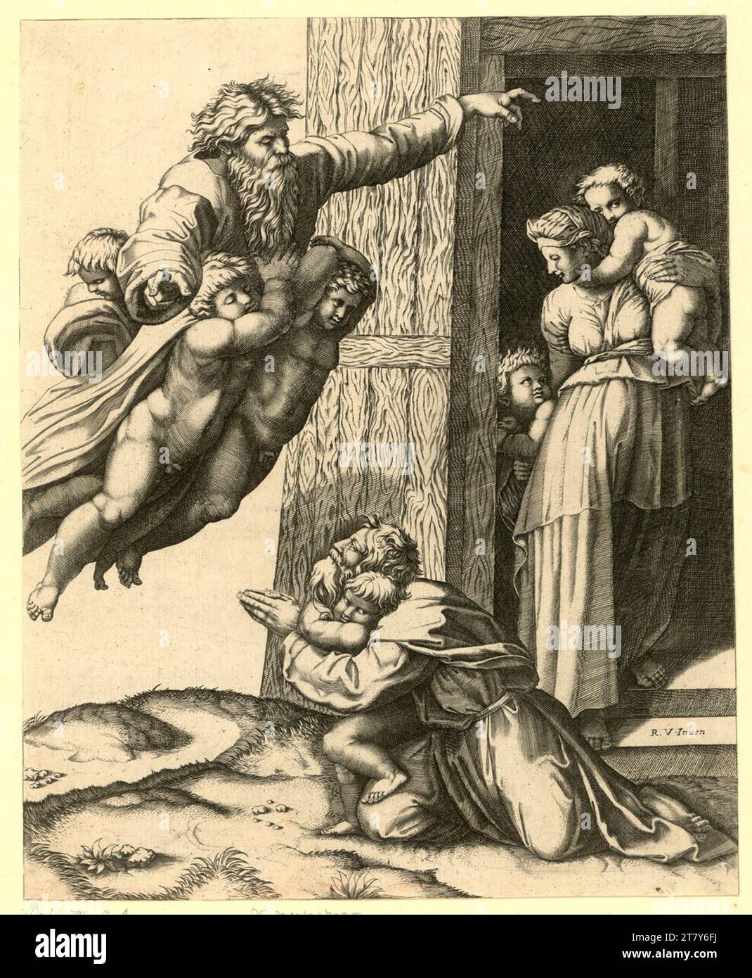 Marco Dente Dieu apparaît Noé. Gravure sur cuivre 1510-1599, 1510/1599 Banque D'Images