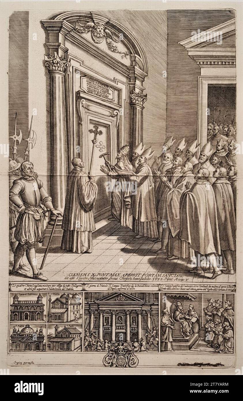 Anonym (Radierer in) ouverture de la Porta Sancta à St. Basilique de Pierre à Rome par le pape Clemens X en année Sainte 1675. Gravure sur papier 1675, 1675 Banque D'Images