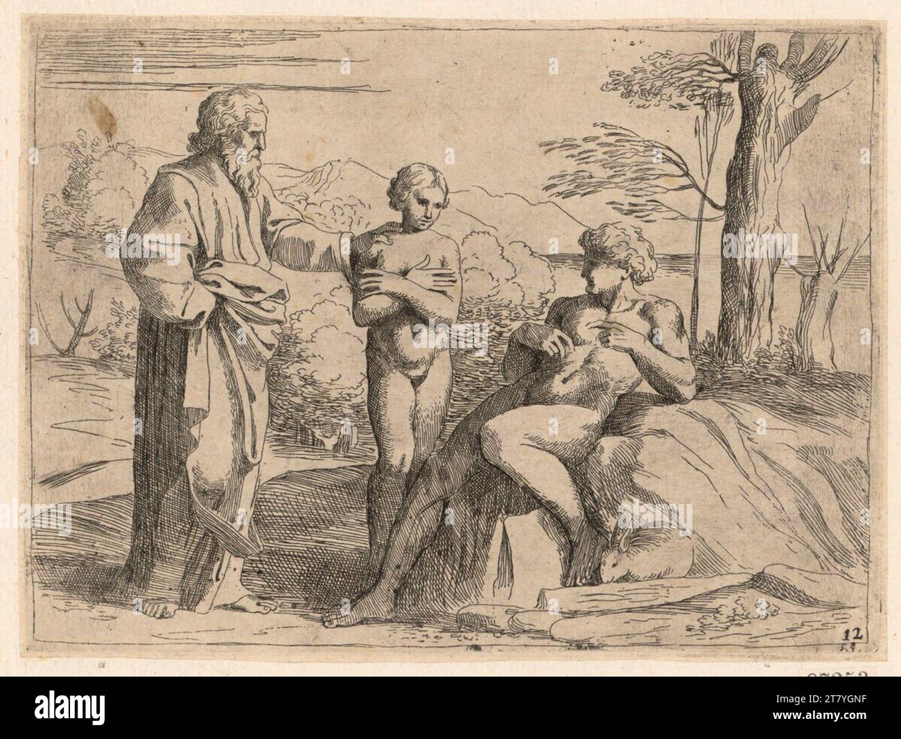 Giovanni Lanfranco (graveur) création d'Adam et Eva. gravure 1607, 1607 Banque D'Images