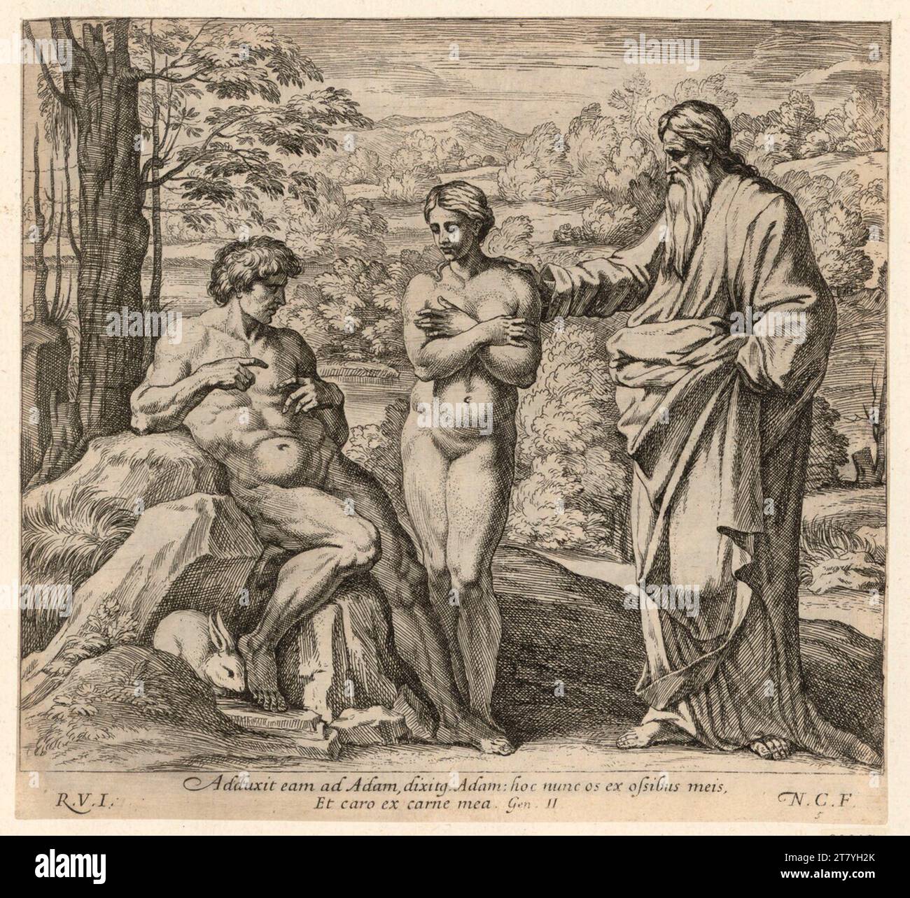 Nicolas Chaperon (graveur) création d'Adam et Eva. gravure 1649, 1649 Banque D'Images