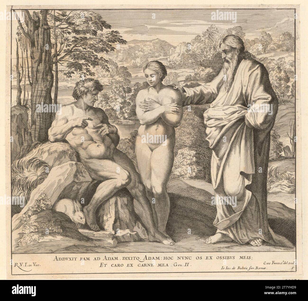 Cesare Fantetti (graveur) création d'Adam et Eva. gravure 1675, 1675 Banque D'Images