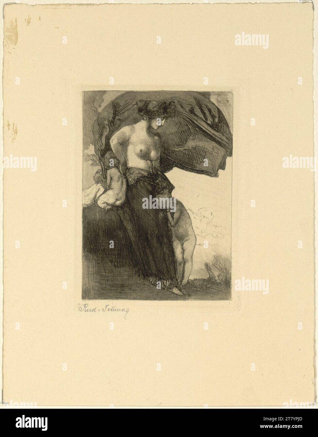 Rudolf Jettmar dans le vent. Gravure ; Aquatinta ; aiguille froide 1899, 1899 Banque D'Images