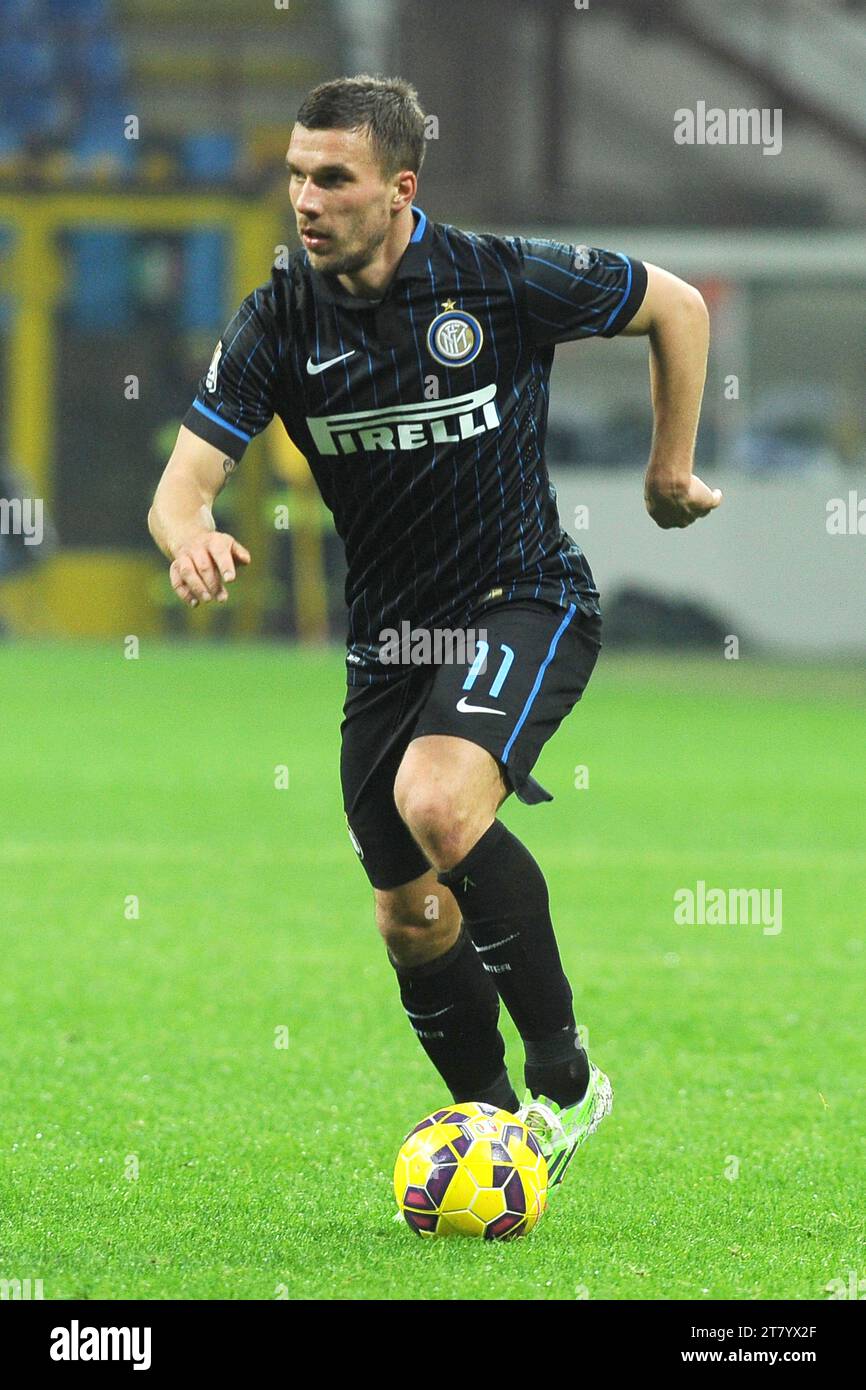 Lukas Podolski du FC Inter Milan en action lors du match de football de la coupe d'Italie de 16 entre le FC Internazionale et l'UC Sampdoria le 21 janvier 2015 à Milan, Italie. Photo Massimo Cebrelli / DPPI Banque D'Images