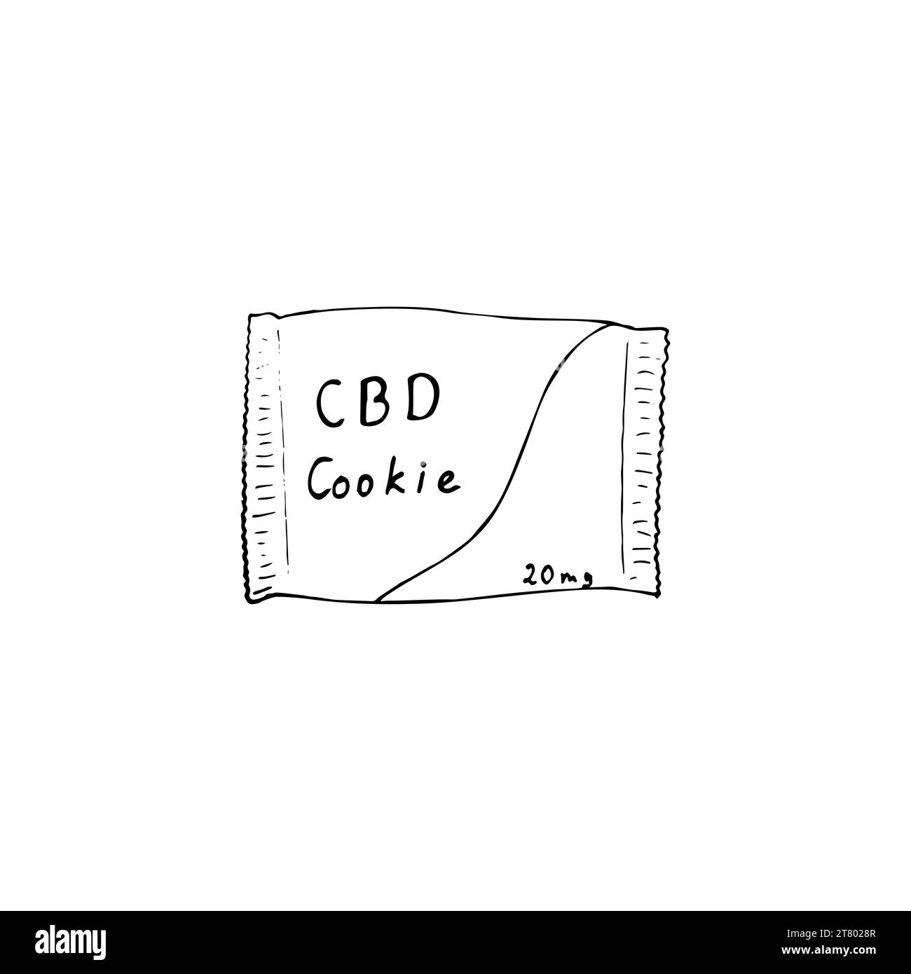 Biscuit de marijuana comestible dans un paquet. Illustration vectorielle isolé sur un fond blanc. Biscuit comestible aux mauvaises herbes. Illustration de Vecteur