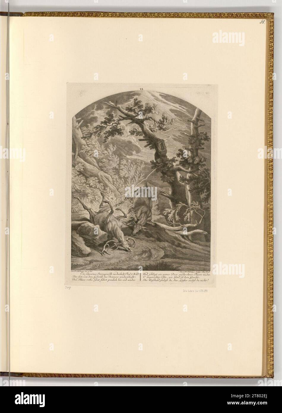 Johann Elias Ridinger Une paire de cerfs est tuée par un éclair. gravure 1778, 1778 Banque D'Images