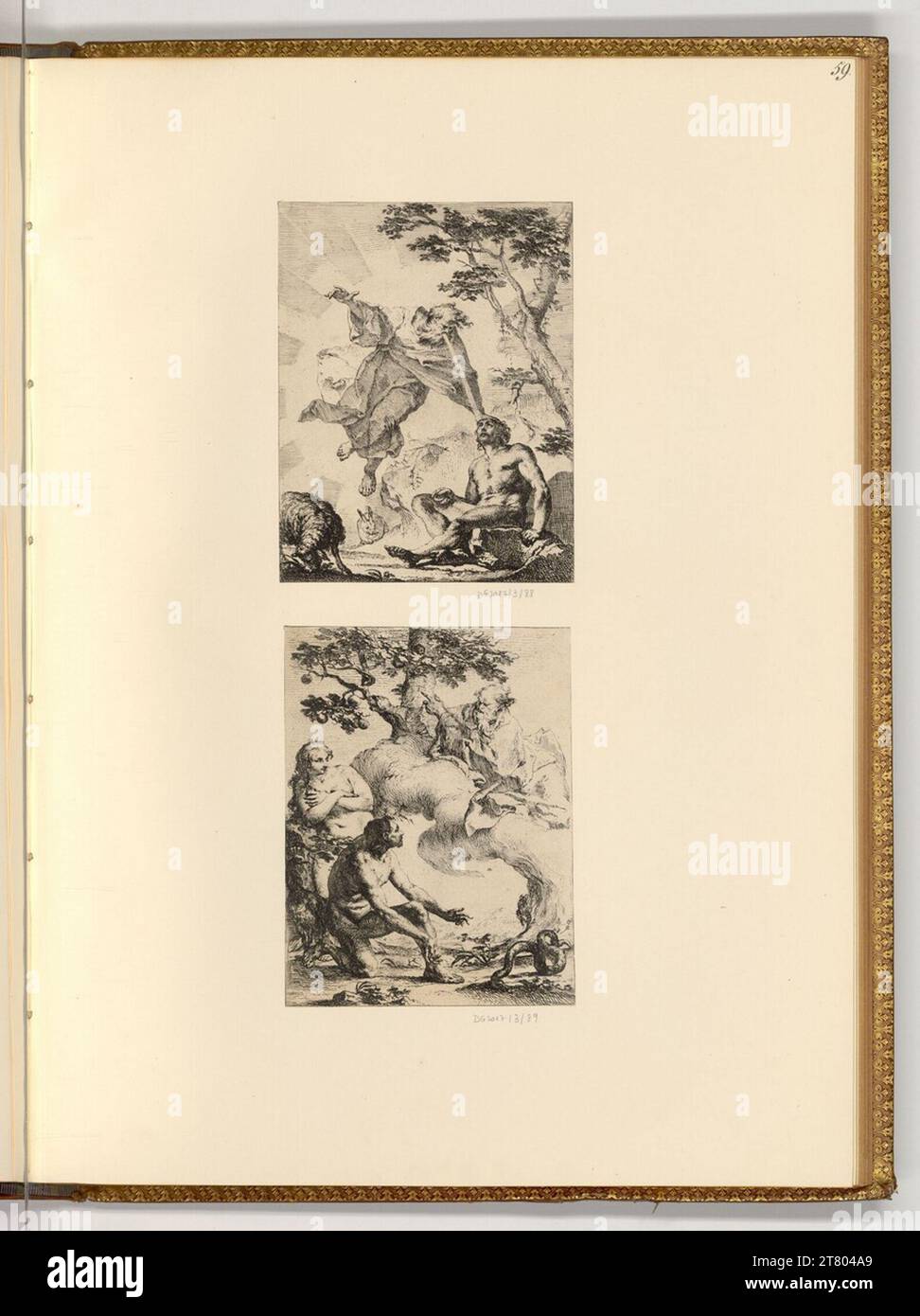 Franz Karl Palko (Ausführende r Künstler in) la création d'Adam ; Adam et Eva sont chargés par Dieu. gravure 1740-1770, 1740/1770 Banque D'Images