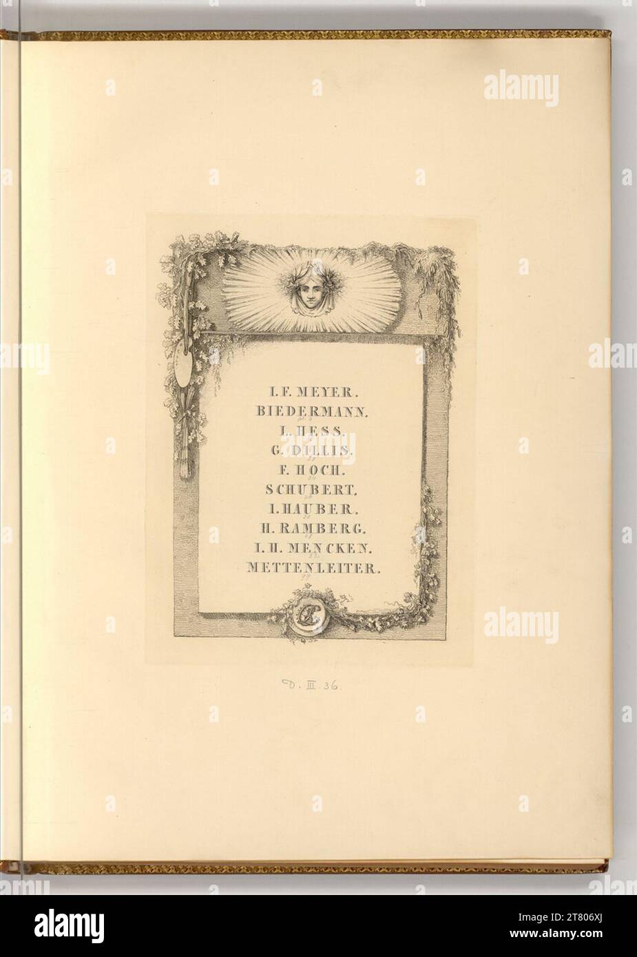 Joseph Fischer (Ausführende r Künstler in) I.F. Meyer p. 1 99-2, Johann Jakob Biedermann p. 4 94-11, Ludwig Hess p. 82-26, Johann Georg von Dillis p. 28, Georg Friedrich Hoch p. 34, Johann David Schubert p. 36, Joseph Hauber p. 38-46, Johann Heinrich Ramberg p. 48-81, Johann Heinrich Menken p. 13, Joahnn Michael Metteniter p. 106. gravure après 1822 Banque D'Images