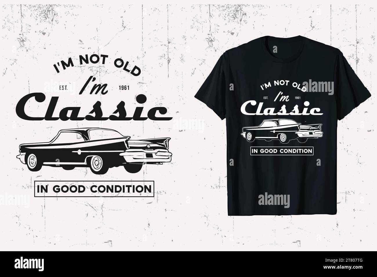 Je ne suis pas vieux, je suis Classic car T-shirt Design. t-shirt de véhicule rétro classique vintage graphique. imprime le modèle en noir et blanc. Illustration de Vecteur