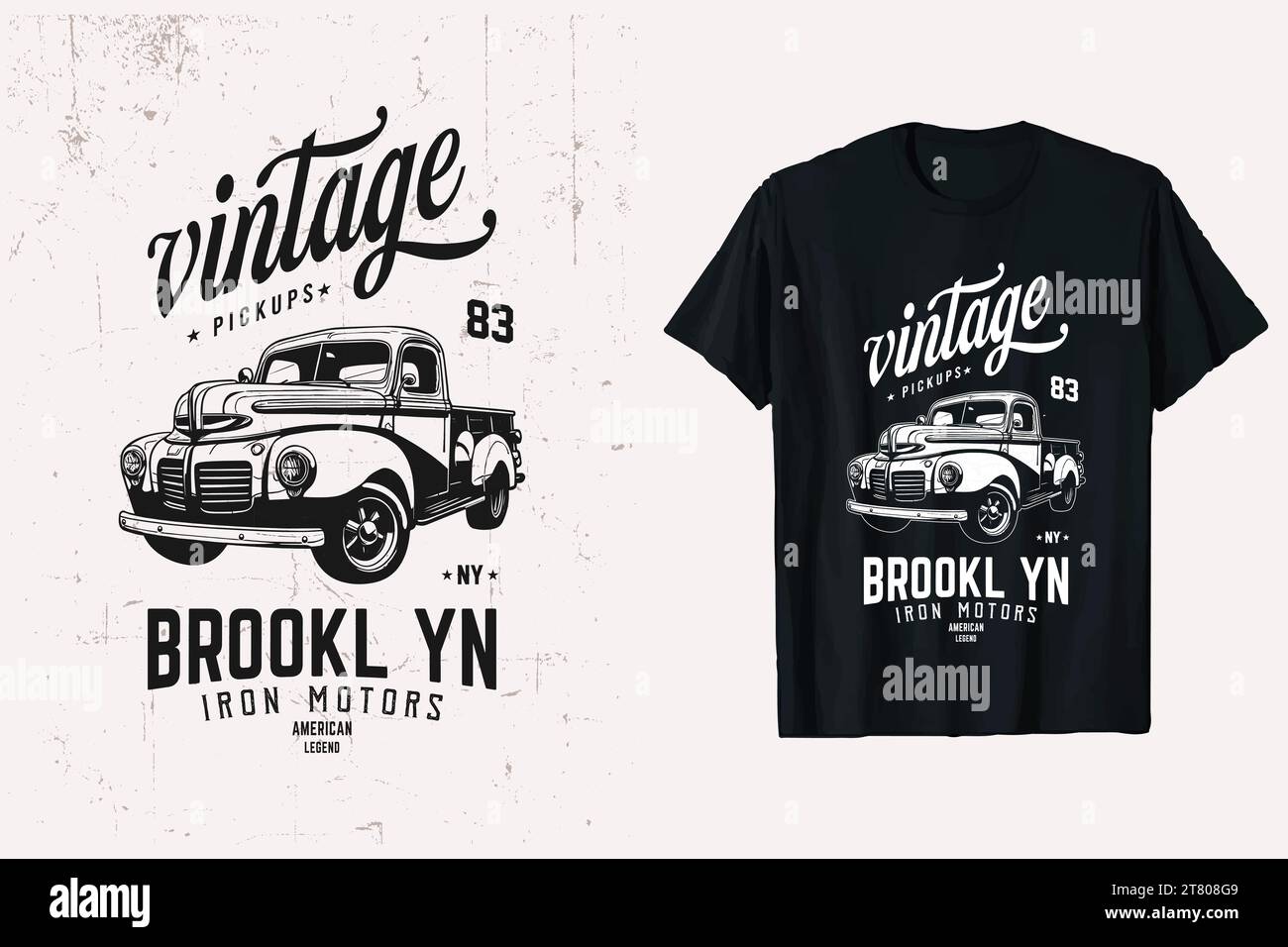 T-shirt pick-up vintage. Motif de t-shirt vecteur American Chevy Truck. Modèle de t-shirt Chevrolet Old Truck. fond noir et blanc. Illustration de Vecteur