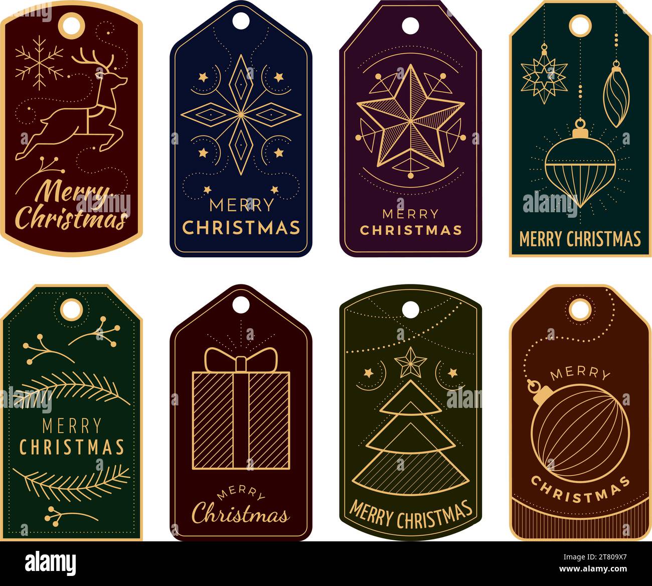 Étiquettes décoratives de Noël avec souhaits et motifs géométriques Illustration de Vecteur