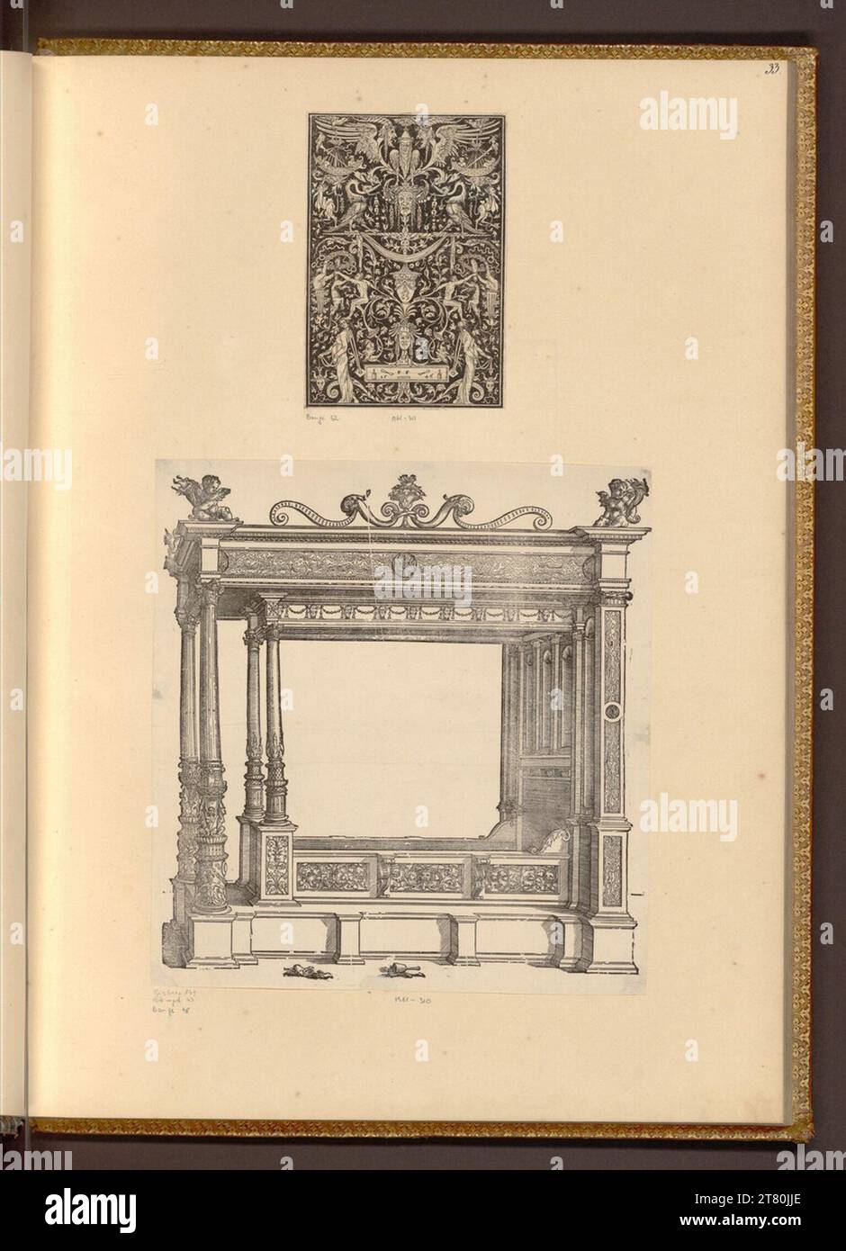 Peter Flötner (an der Entstehung Beteiligte r) lit avec un double ciel ; grotesque. Gravure sur bois 1546 ; 1. Hälfte 16. Century Banque D'Images