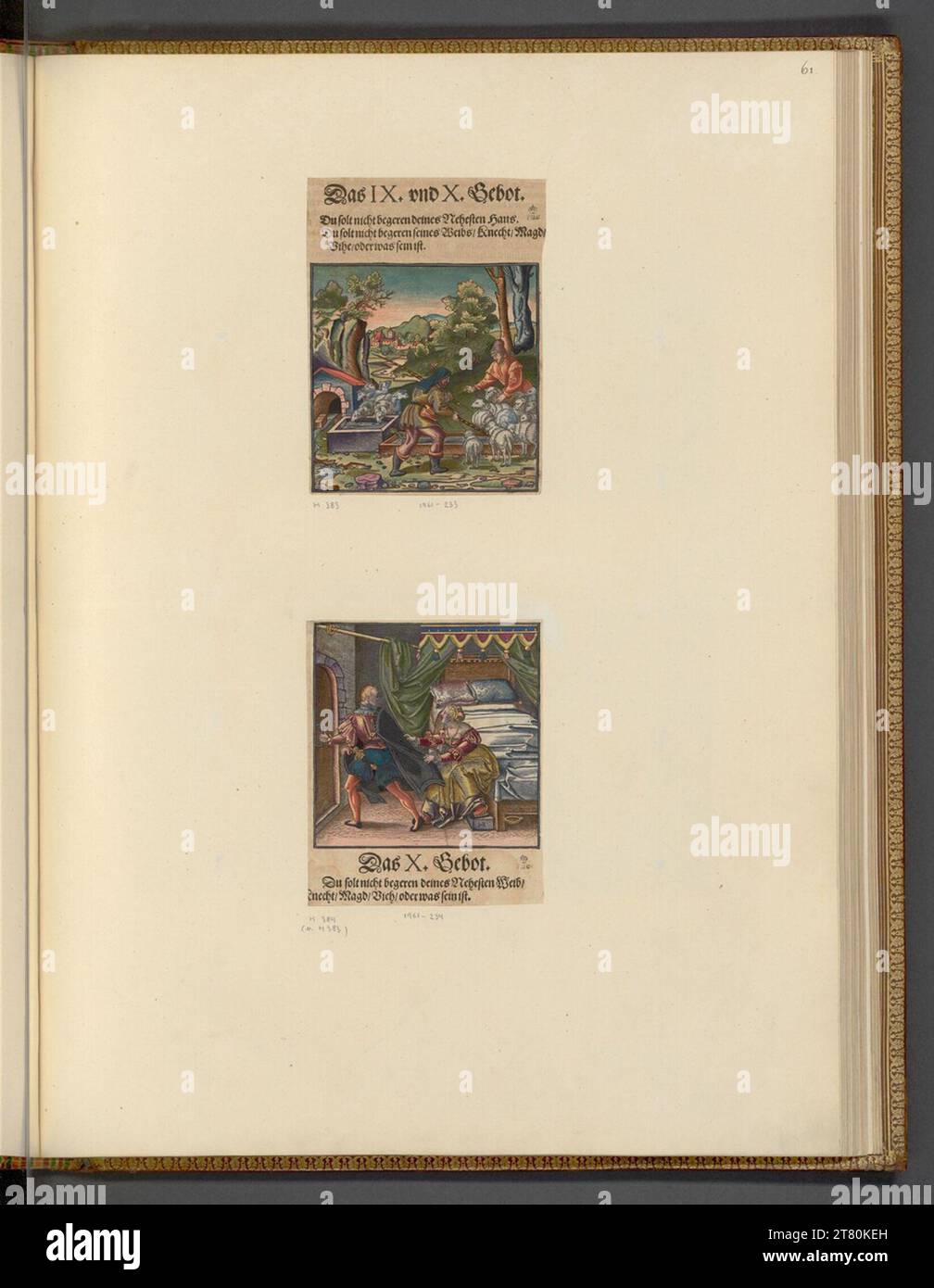 Hans Broramer les dix commandements (illustration du livre). Gravure sur bois, colorée vers 1550 Banque D'Images