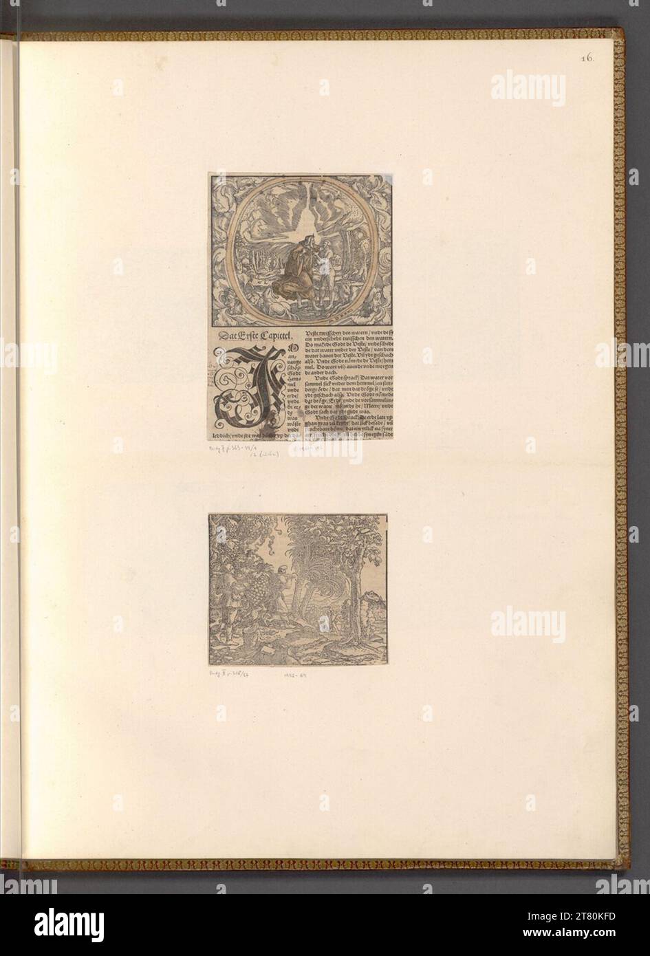 Georg Lemberger la création d'Adam ; les scouts avec le raisin. Gravure sur bois 1500-1540, 1500/1540 Banque D'Images