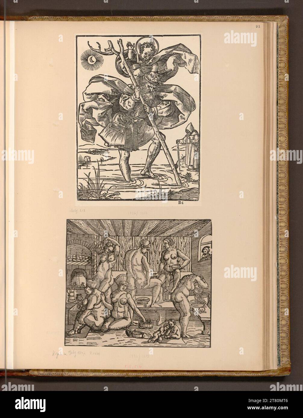 Sebald Beham St. Christophorus ; le bain des femmes. Gravure sur bois 16. - 19. Jarhundert Banque D'Images