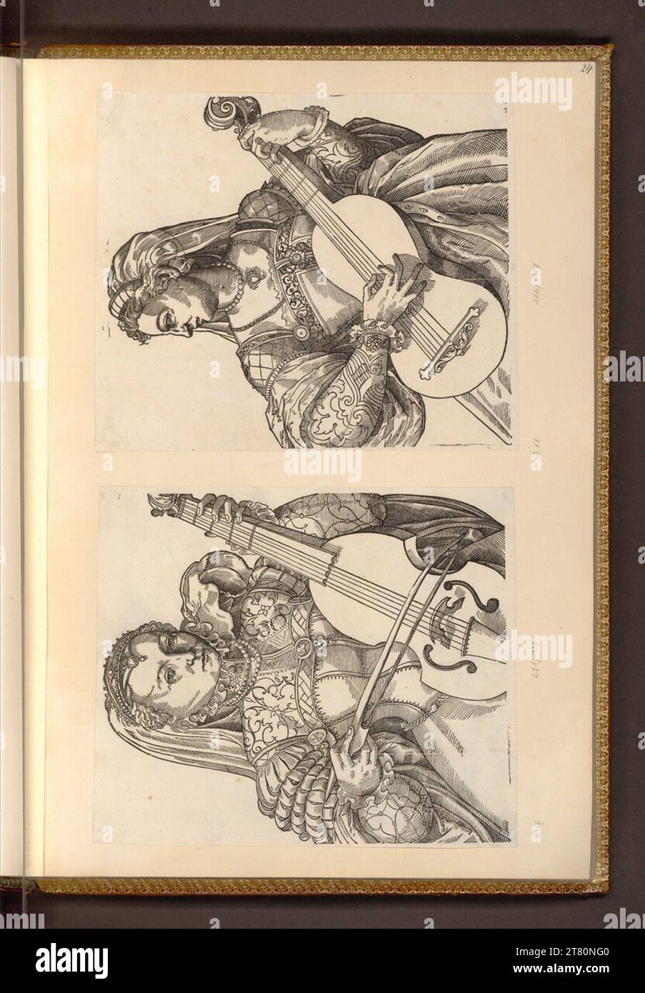 Tobias Stimmer (Ausführende r Künstler in) musique femmes : violon basse ; Guitare. Gravure sur bois 2. Hälfte 16. Century Banque D'Images