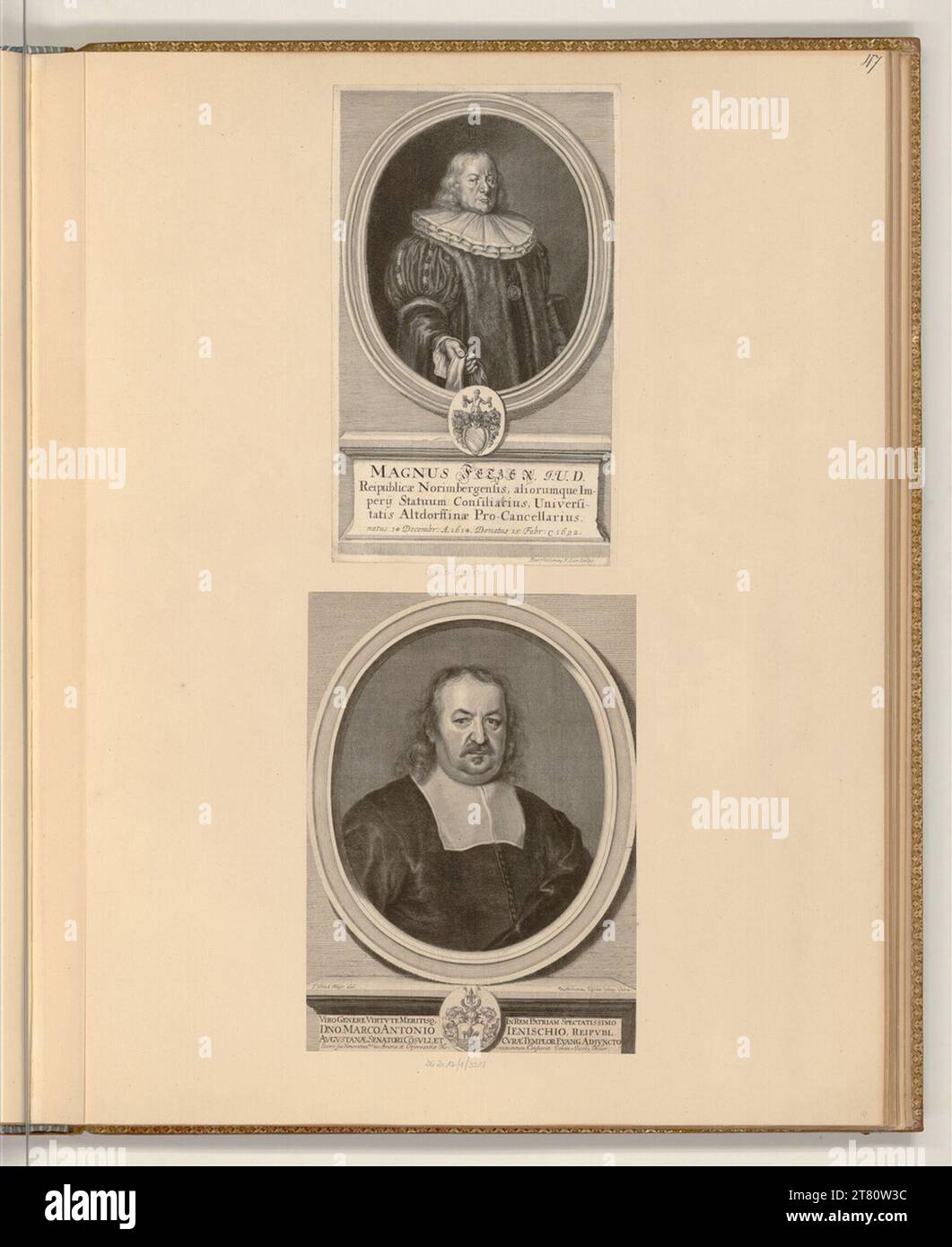 Bartholomäus Kilian (graveur) Portraits Magnus Fetzer. I. U.D., Marcus Antonius Jenisch. Gravure sur cuivre 1674-1692, 1674/1692 Banque D'Images