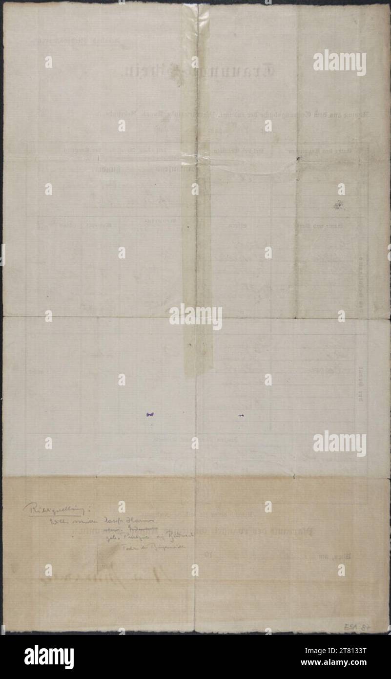 Paul von Zimmermann (Verfasser in) dos du certificat de mariage d'Egon Schiele et Edith Anna Harms du 17 juin 1915 (avec correction aux parents mariés). Encre (noire) sur papier 17. Juin 1915 , 1915-06-17 Banque D'Images