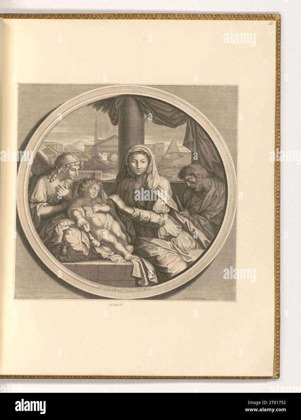 Guillaume Vallet (graveur) Sainte famille avec ange. Gravure sur cuivre 1654-1704, 1654/1704 Banque D'Images