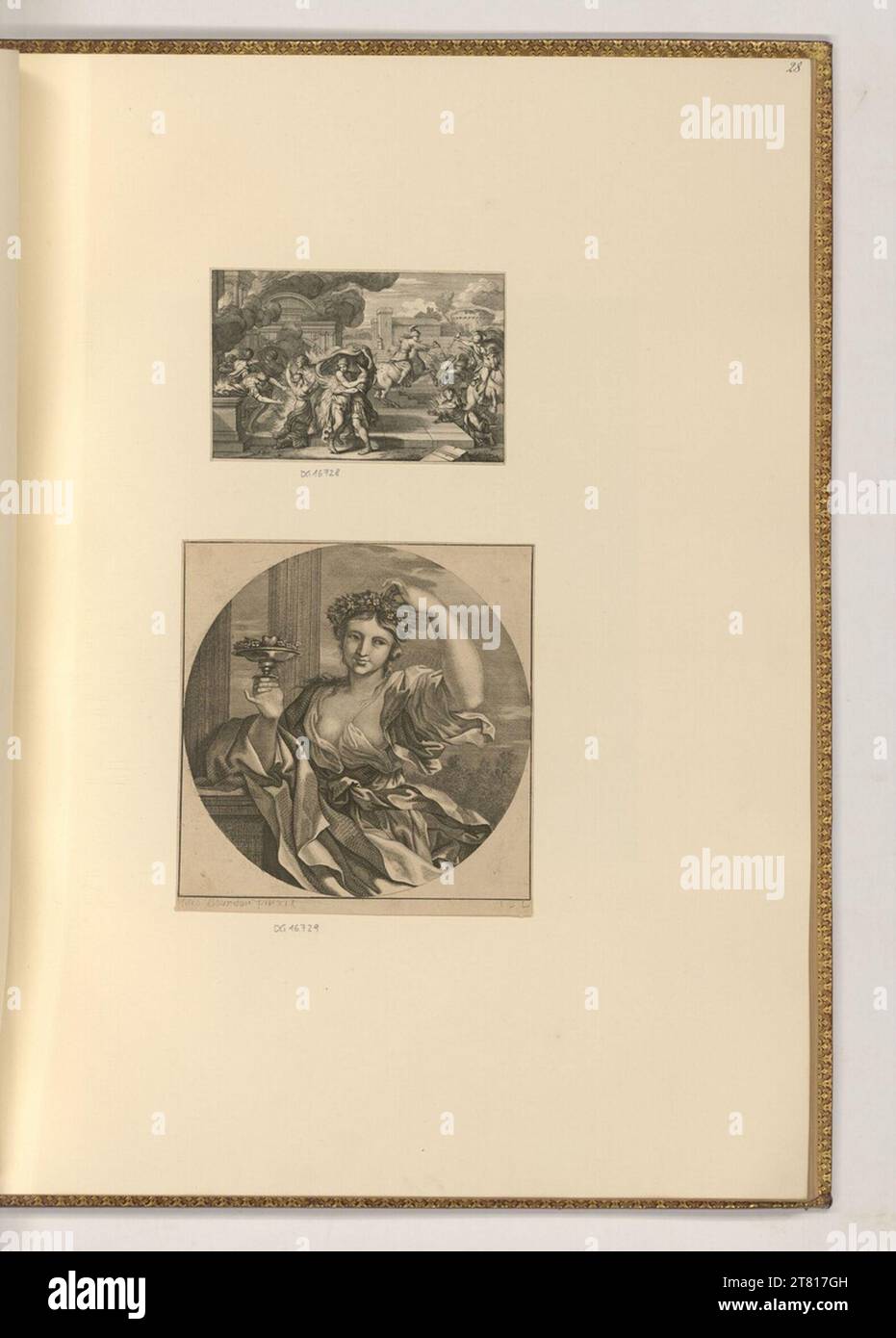 Sébastien Bourdon feu dans une ville romaine ; Flora. Gravure sur cuivre, gravure 1670-1800, 1670/1800 Banque D'Images