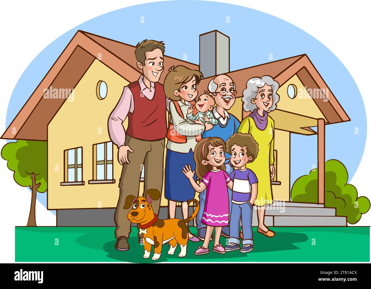grande famille et illustration de vevtor d'animal de compagnie Illustration de Vecteur