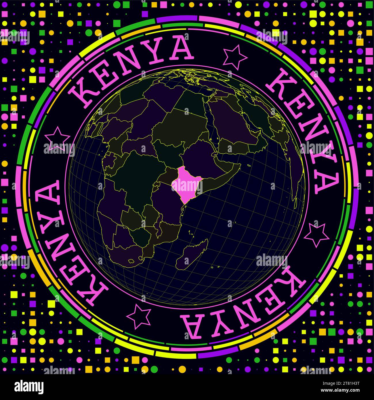 Kenya futuriste sur le globe. Vue satellite au néon lumineux du monde centrée sur le Kenya. Illustration de Vecteur