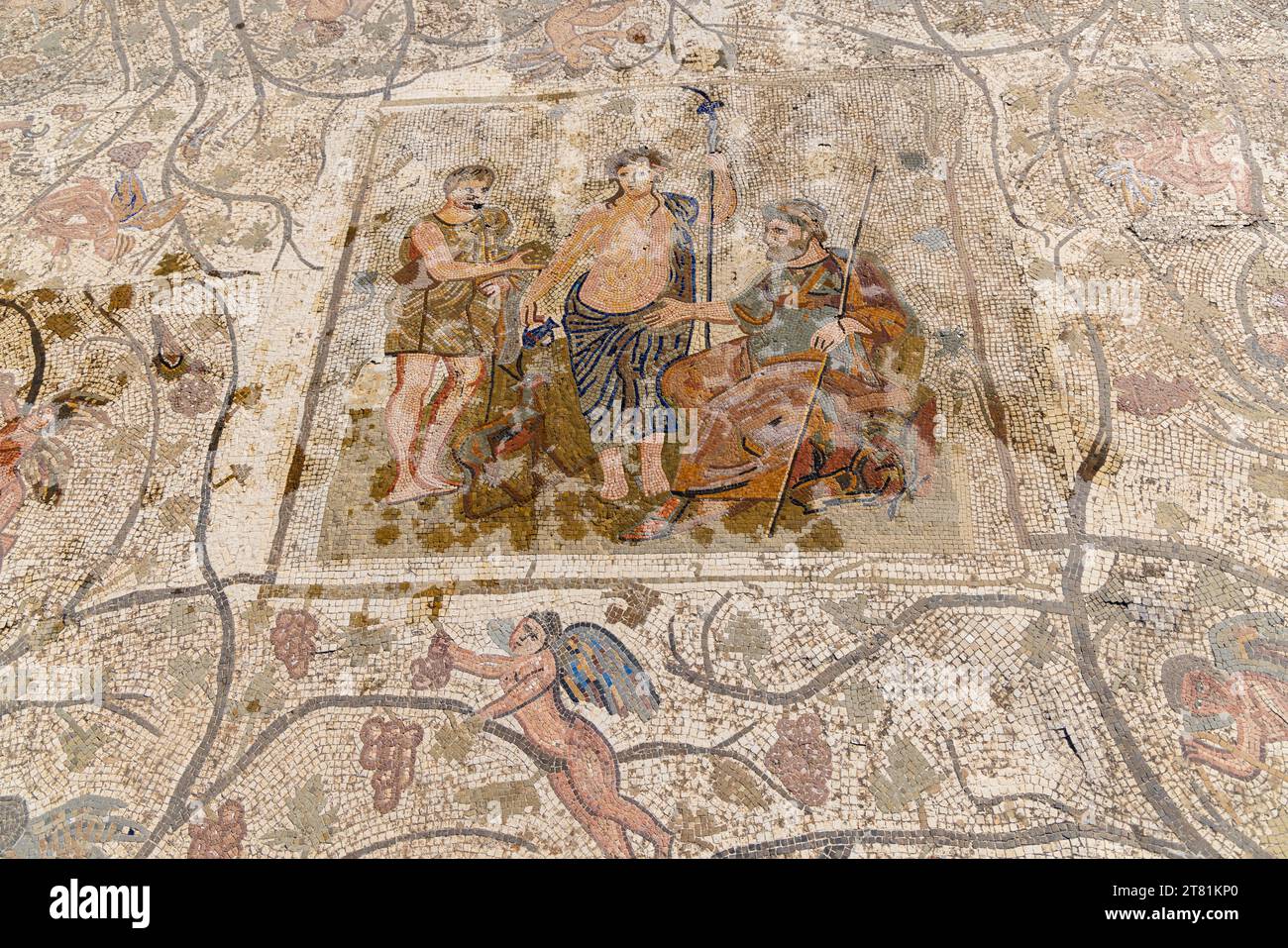 Uthina, Ben Arous, Tunisie. Sol en mosaïque romaine de la Maison de Laberii sur le site archéologique d'Uthina. Banque D'Images
