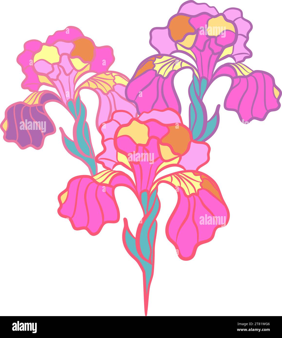 Fleurs d'iris roses dans la technique du vitrail. Illustration vectorielle Illustration de Vecteur