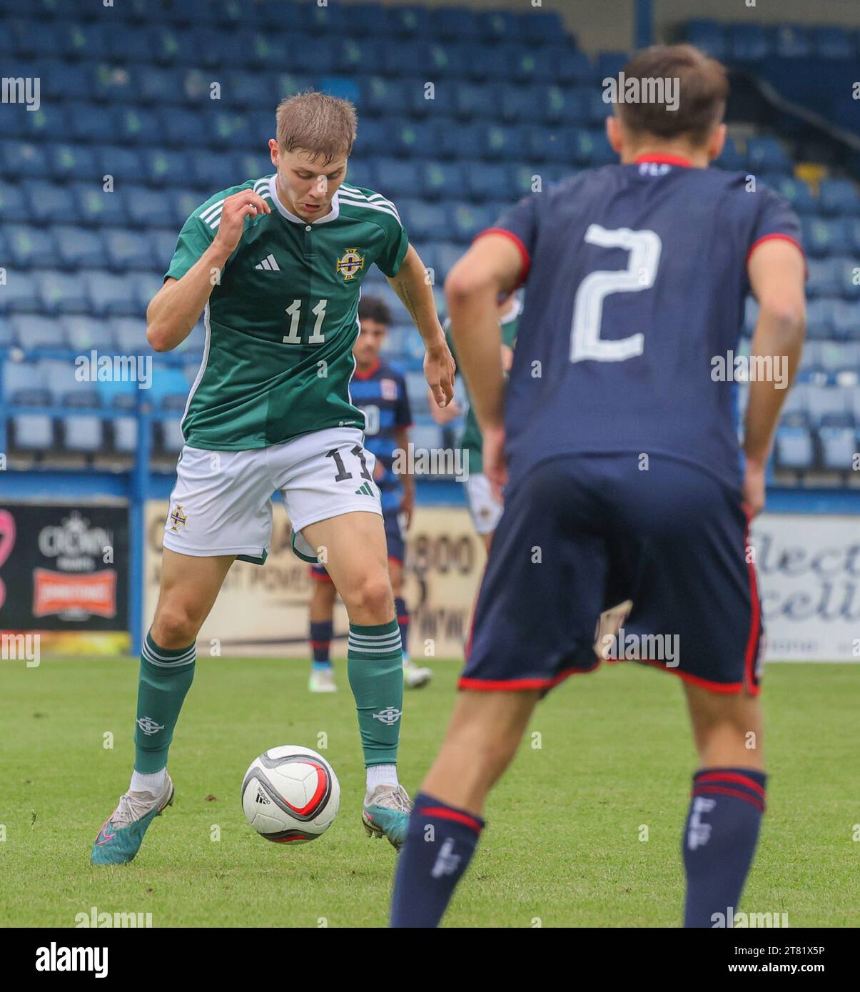 Mourneview Park, Lurgan, Irlande du Nord, Royaume-Uni. 07 septembre 2023. UEFA U21 Euro 2025 qualifier – Irlande du Nord contre Luxembourg. U21 joueur de football international d'Irlande du Nord Ciaran McGuckin (11). Banque D'Images