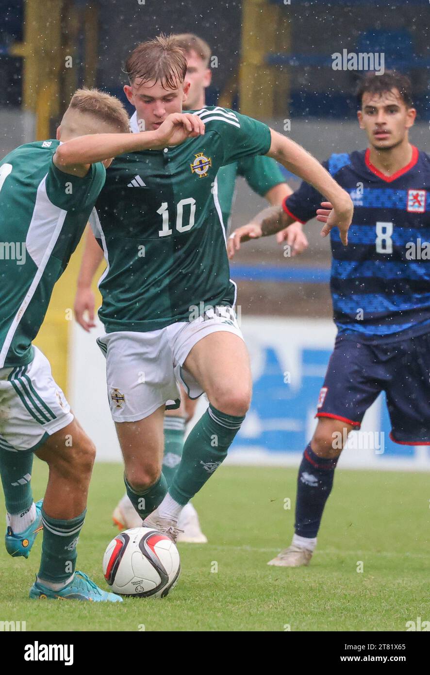 Mourneview Park, Lurgan, Irlande du Nord, Royaume-Uni. 07 septembre 2023. UEFA U21 Euro 2025 qualifier – Irlande du Nord contre Luxembourg. U21 joueur de football international d'Irlande du Nord JJ McKiernan (10). Banque D'Images