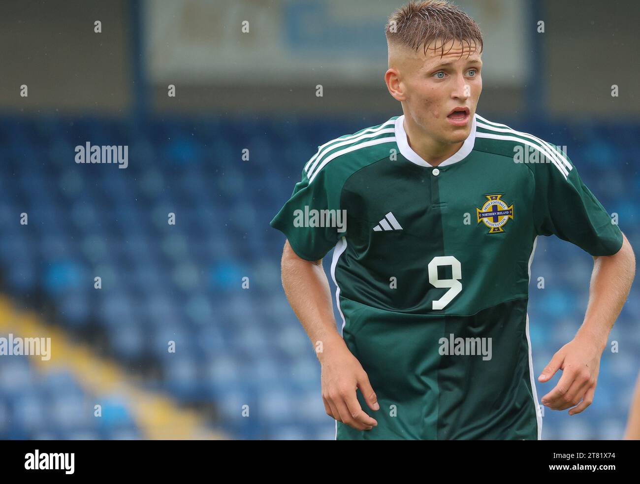 Mourneview Park, Lurgan, Irlande du Nord, Royaume-Uni. 07 septembre 2023. UEFA U21 Euro 2025 qualifier – Irlande du Nord contre Luxembourg. U21 joueur de football international d'Irlande du Nord Callum Marshall (9). Banque D'Images