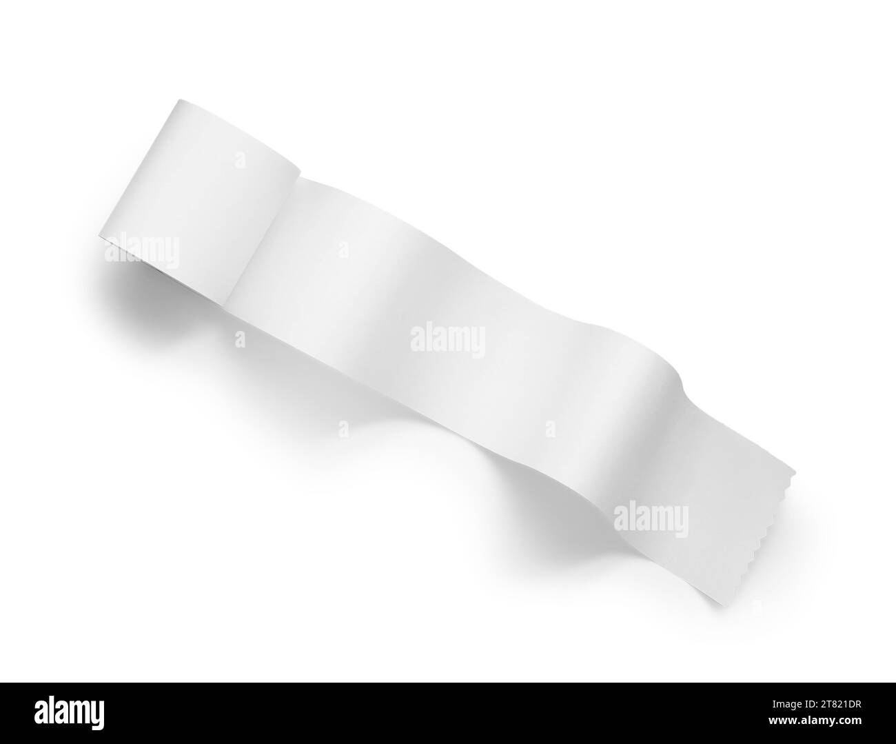 Rouleau de papier thermique pour réception isolé sur blanc, vue de dessus Banque D'Images