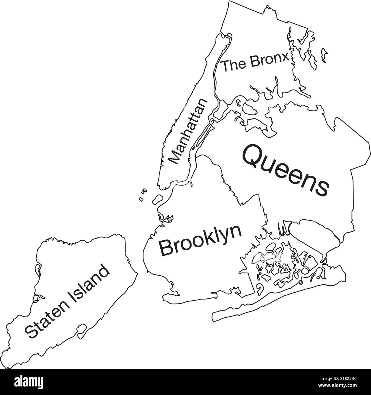 Carte de Boroughs étiquetée blanche de la VILLE DE NEW YORK, ÉTATS-UNIS Illustration de Vecteur