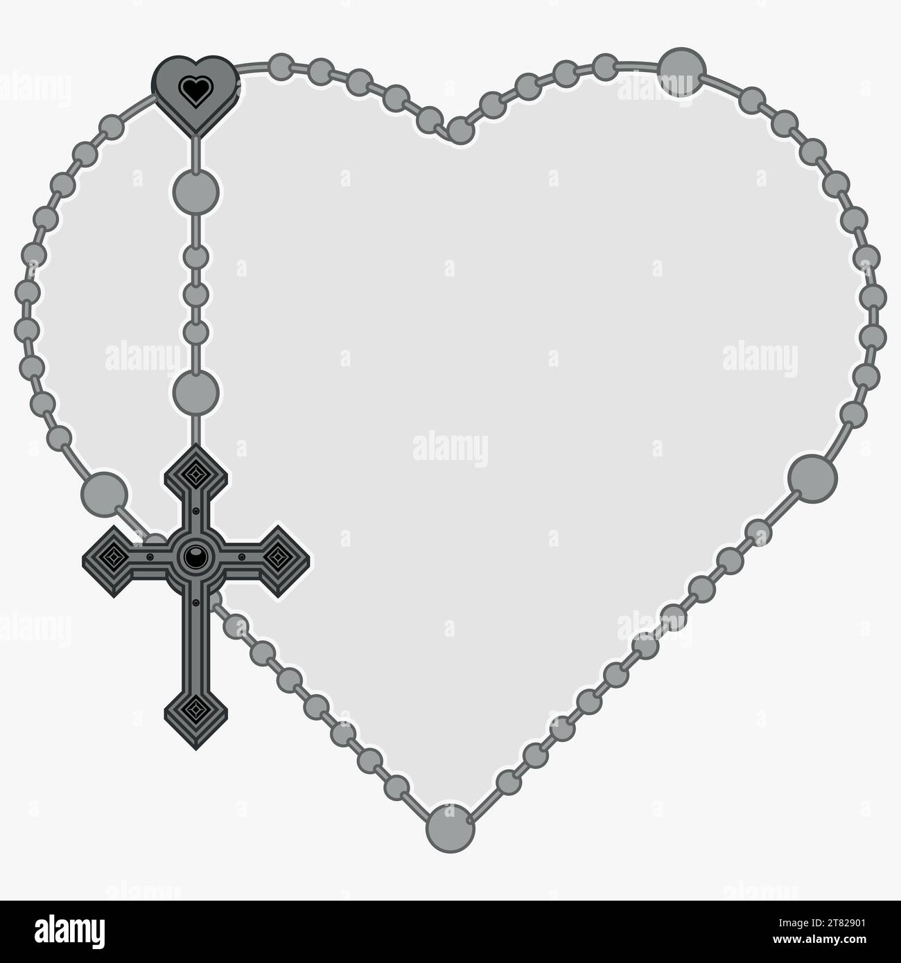 Conception vectorielle de rosaire en forme de cœur, rosaire avec croix chrétienne, symbole de la religion catholique Illustration de Vecteur