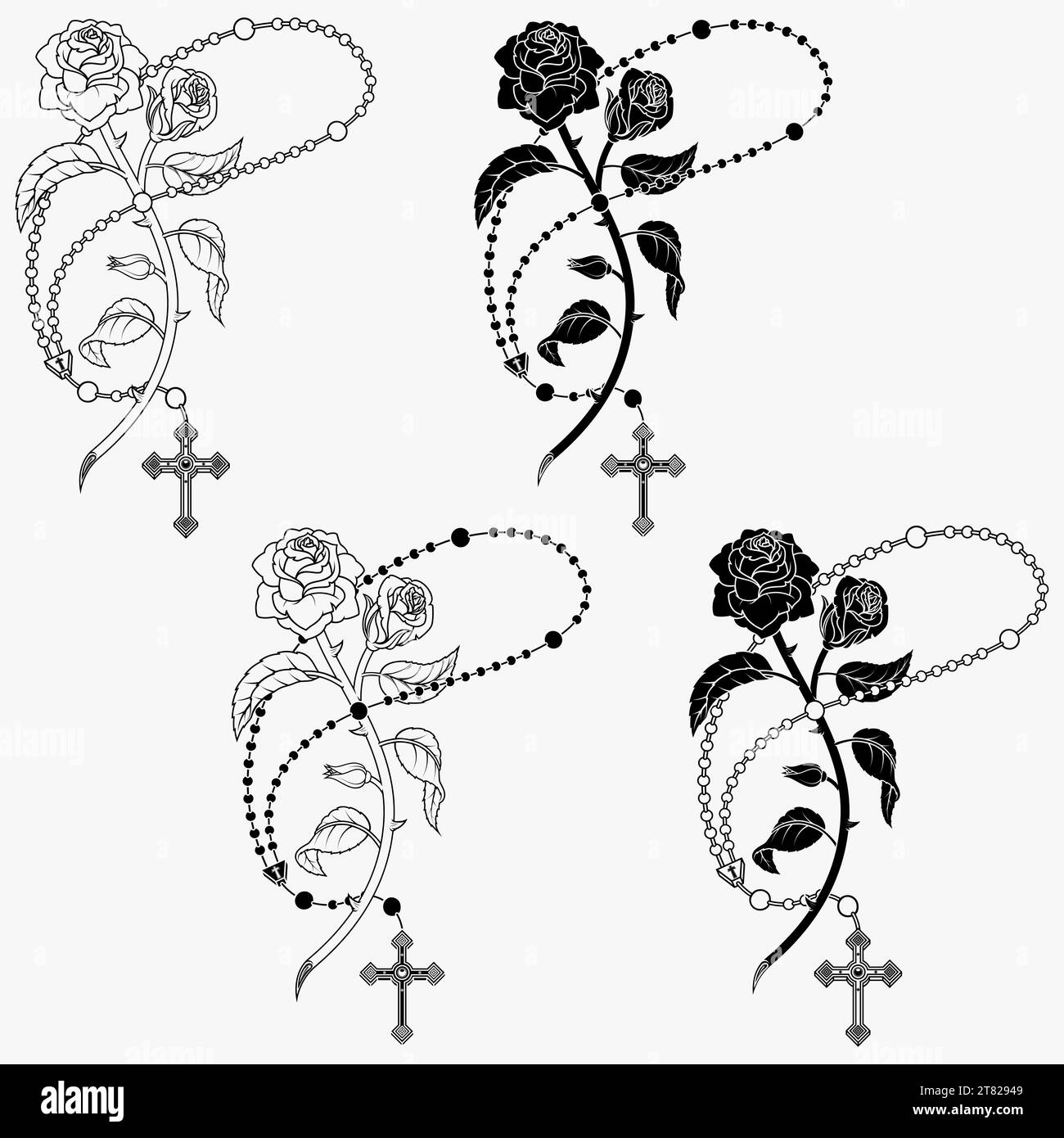 Chapelet catholique de conception vectorielle avec des roses et des pétales, symbole de la religion catholique Illustration de Vecteur