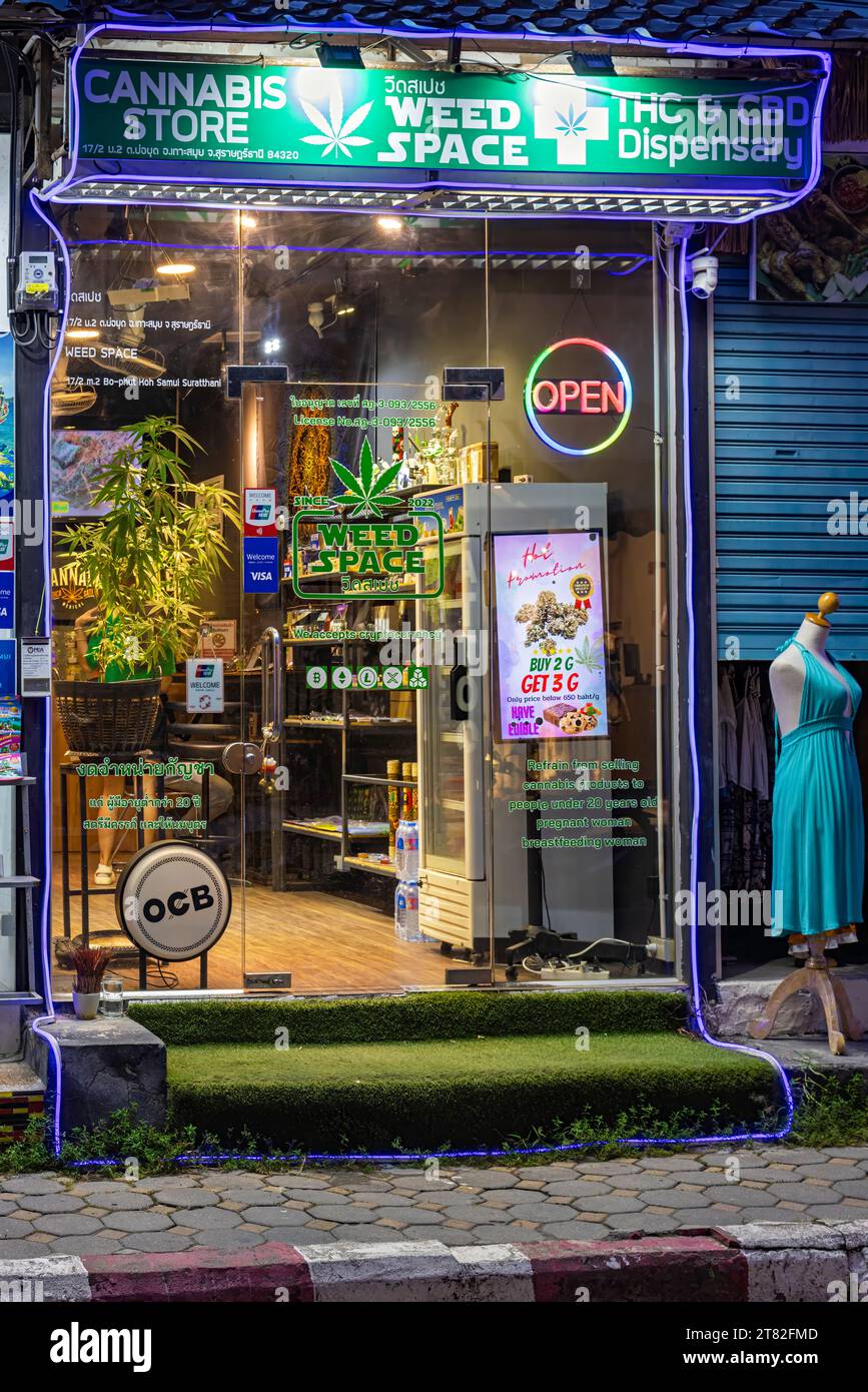 Boutique de cannabis légale façade, Chaweng, Ko Samui, Thaïlande Banque D'Images